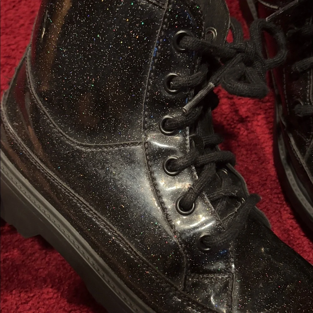 Uggs Black patent leather Glitter Combat Boots girls 3